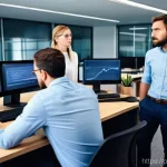 역량 갭 분석을 통한 경영 전략 수립 - **Skill Gap Frustration in a Modern Office:**
    A diverse team of four business professionals, two...