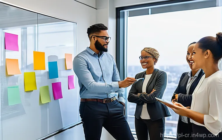 역량 갭 분석을 통한 경영 전략 수립 - **Skill Gap Frustration in a Modern Office:**
    A diverse team of four business professionals, two...