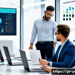 역량 갭 분석의 실천적 효과 - A modern corporate office setting showing a diverse group of professional employees engaged in a det...