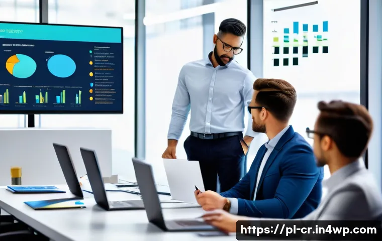 역량 갭 분석의 실천적 효과 - A modern corporate office setting showing a diverse group of professional employees engaged in a det...