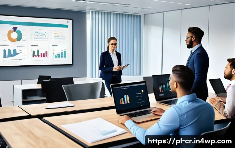 역량 갭 분석과 인재 개발의 관계 - A modern office scene showing a diverse team of professionals engaged in a dynamic training session,...